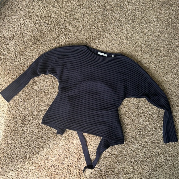 Vince Sweaters - Vince Wool Cashmere Tie Back Dolman Sweater Navy Ribbed Knit